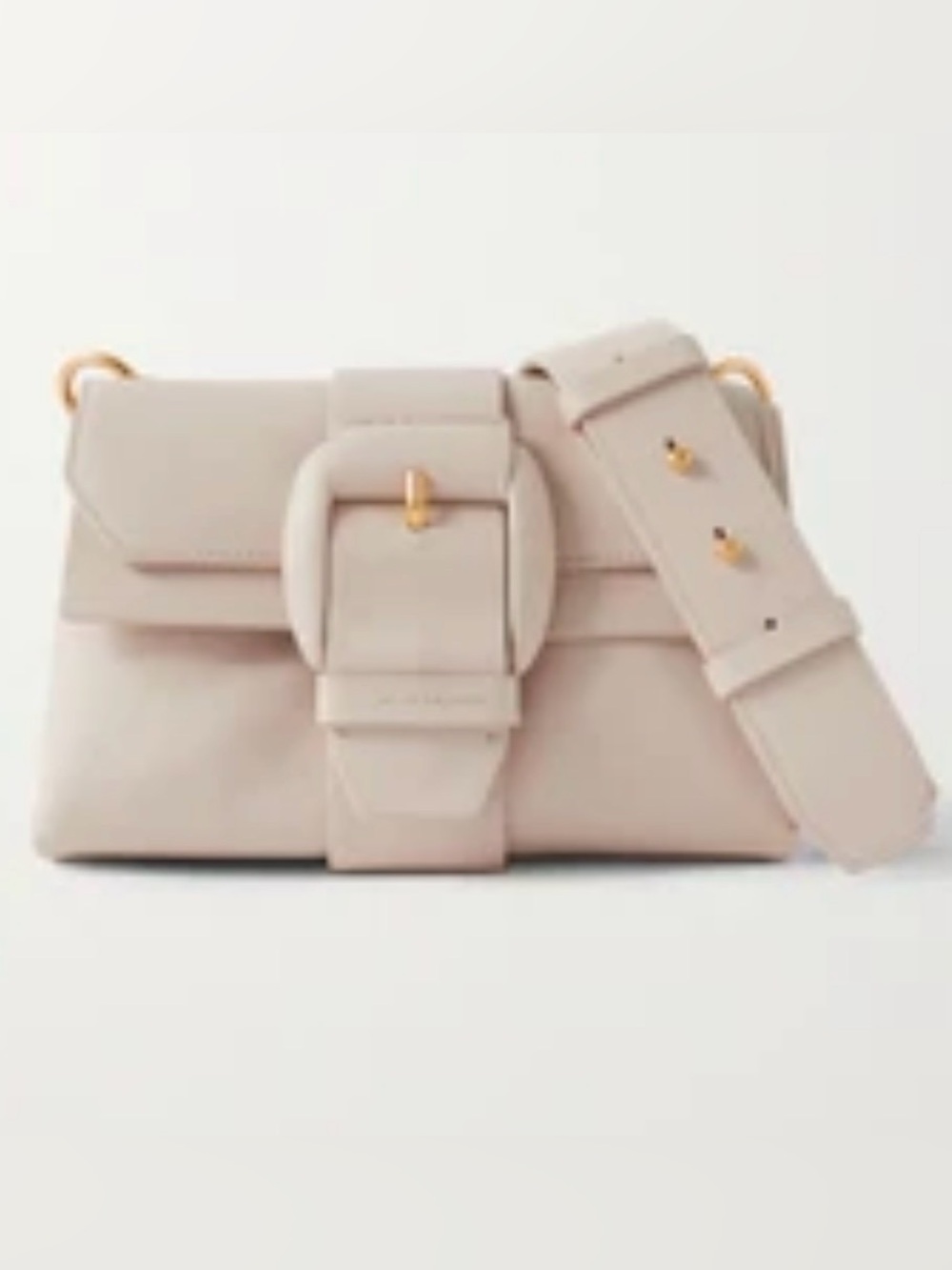 Oroton Neutral Cream Buckle-Front Crossbody Bag